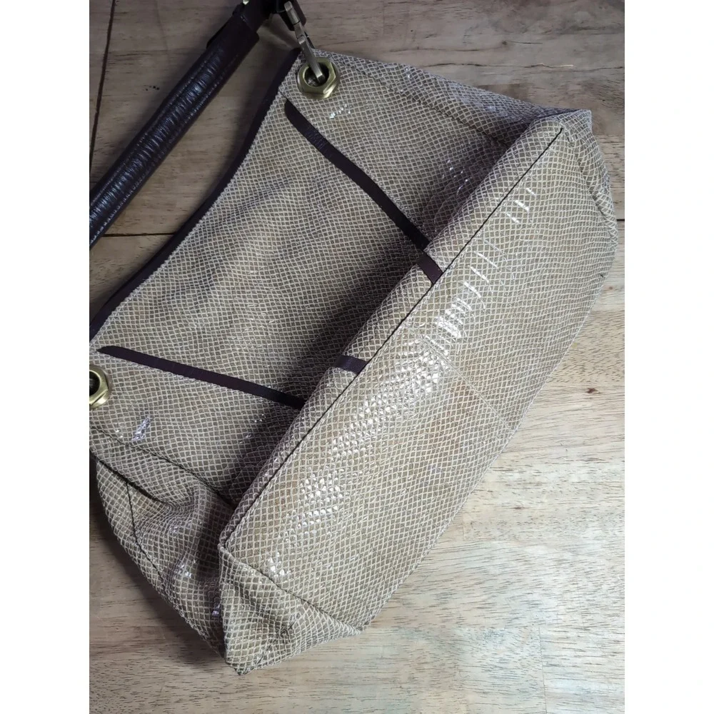 orYANY Tan Leather Snakesking Embossed Zipper Pockets Hobo Shoulder Bag -LN‎